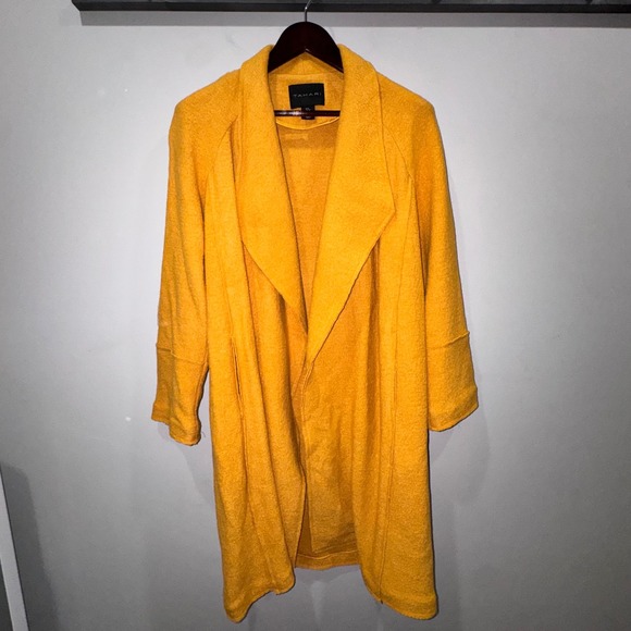 Tahari Wool Blend Open Front Duster Coat Womens Small Mustard Yellow EUC - Picture 4 of 11